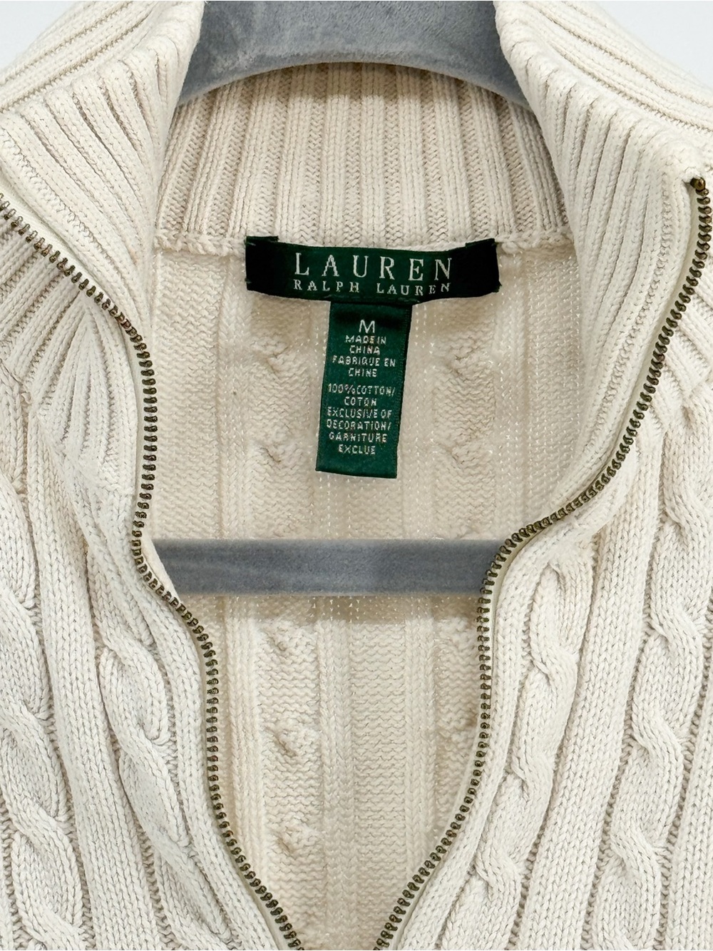 Ralph Lauren Cream Cable-Knit Zip Sweater - Picture 8 of 8